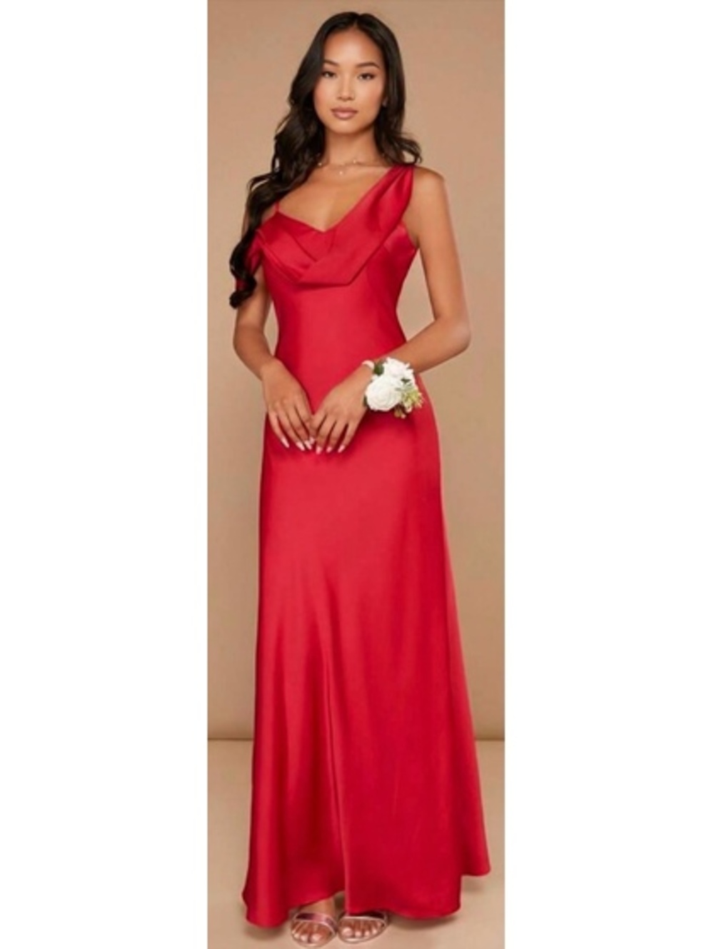 SHEIN Belle red satin cowl-neck maxi dress NWT size 6 M